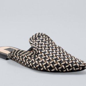 WHBM Woven Leather Flats in Black and White